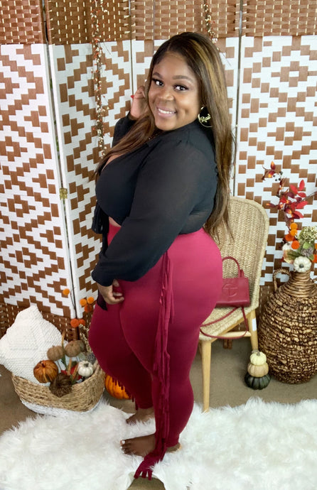 Addictive Fringe Pants burgundy