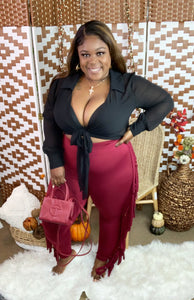 Addictive Fringe Pants burgundy