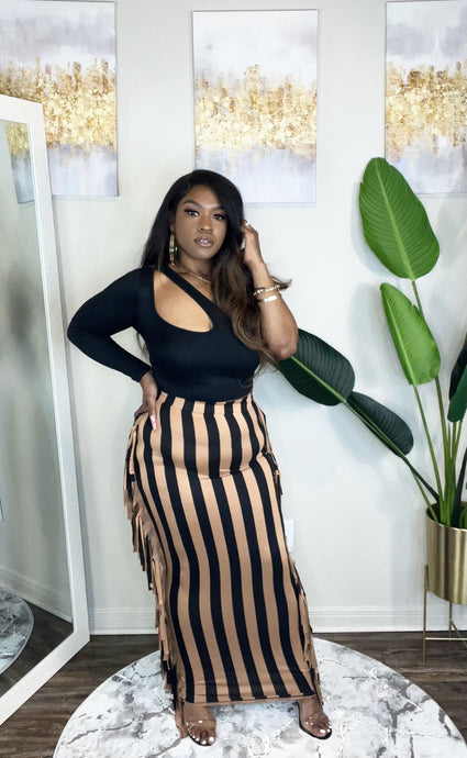 Addictive Fringe Striped Maxi Skirt