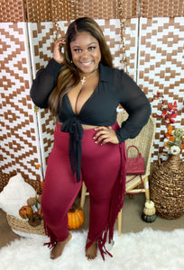 Addictive Fringe Pants burgundy
